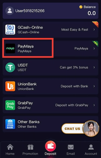 Step 1:select the deposit method as PayMaya